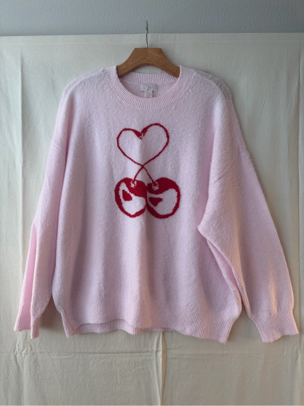 Insanely Soft PINK Victoria's Secret Light Pink Sweater with Red Heart-Cherry